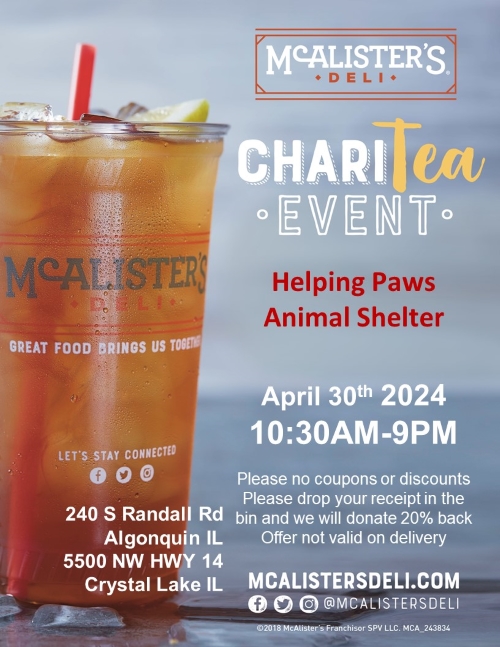 Helping Paws Animal Shelter AL & CL April 30th